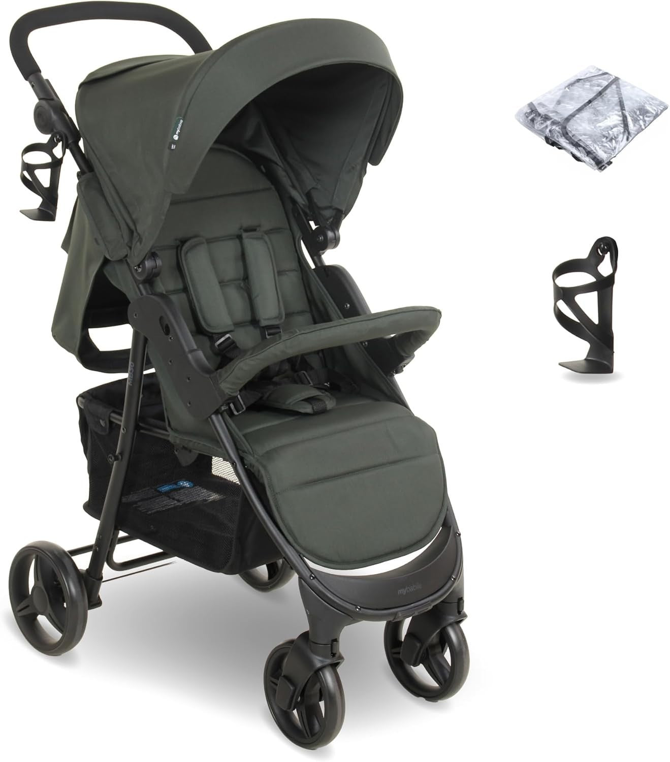 Forest Green Baby Pushchair Easy Fold Stroller Adjustable Handle Birth to 4Y