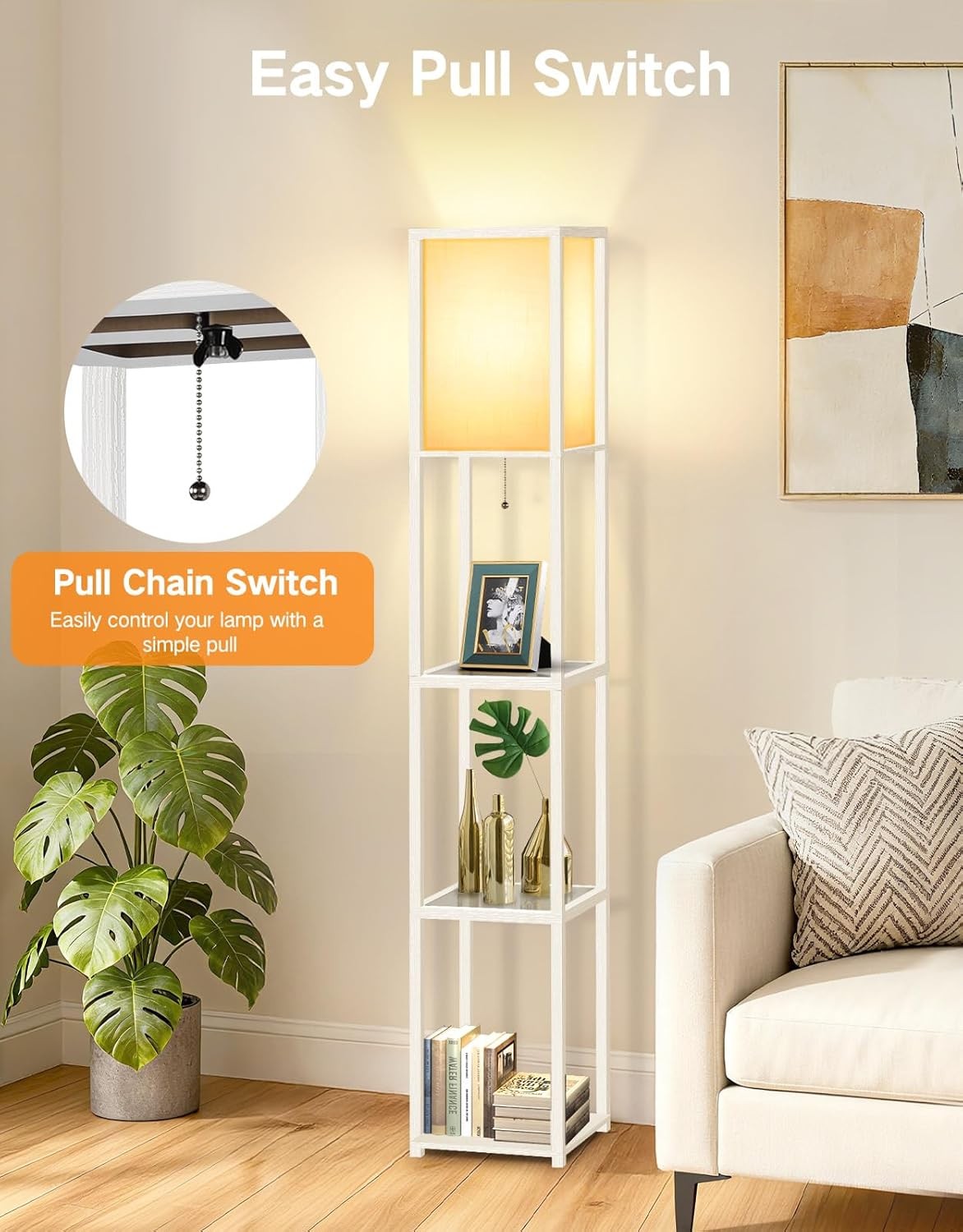 Floor Lamp with Shelves LED Adjustable Colour Standing Storage Light White