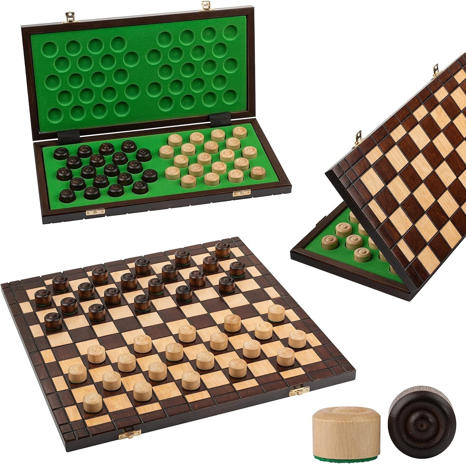 39cm Wooden Checkers Board | XXL 100-Square Folding Draughts Set | Travel Game
