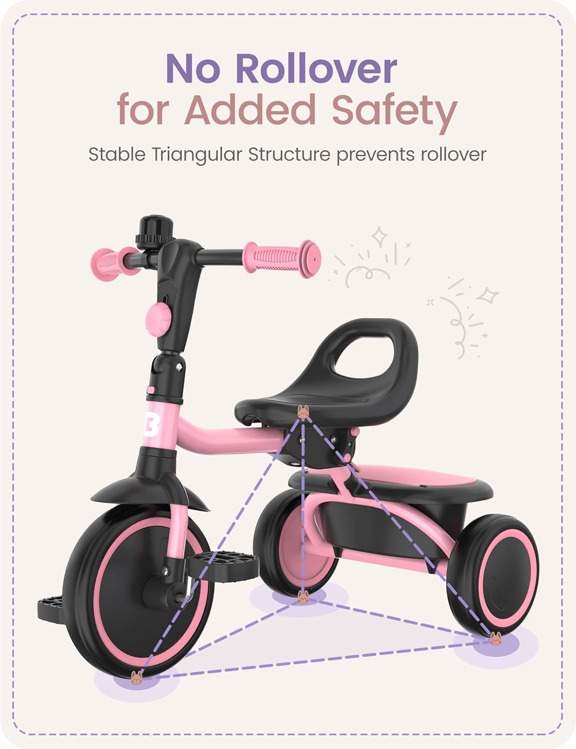 Kids Tricycle Toddler Trike Foldable Balance Bike Pink Age 18M-5Y