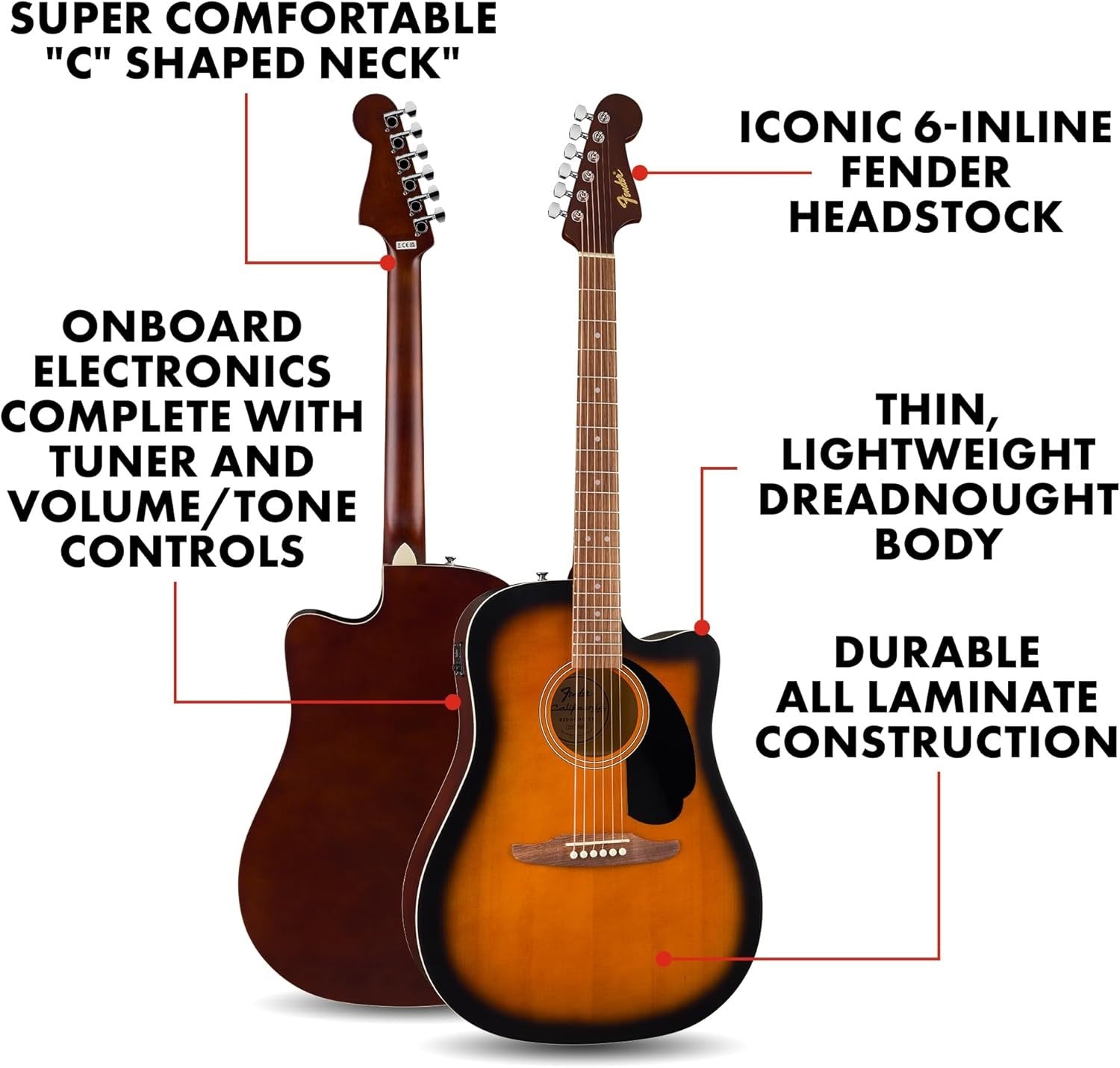 Dreadnought Cutaway Electro Acoustic Guitar Sunburst Spruce Top
