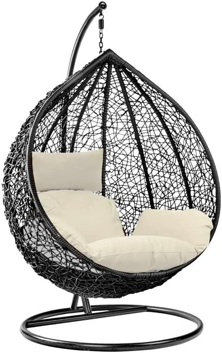 Hanging Rattan Egg Chair Swing with Cushions – Indoor Outdoor Garden Seat 150kg