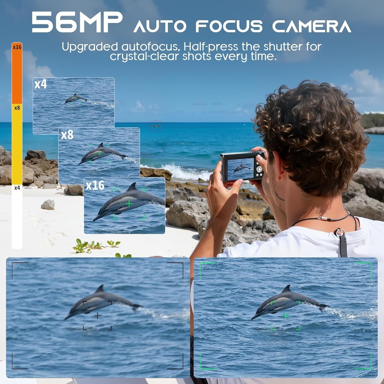 4K 56MP Digital Vlogging Camera Flip Screen Zoom SD Card Bundle