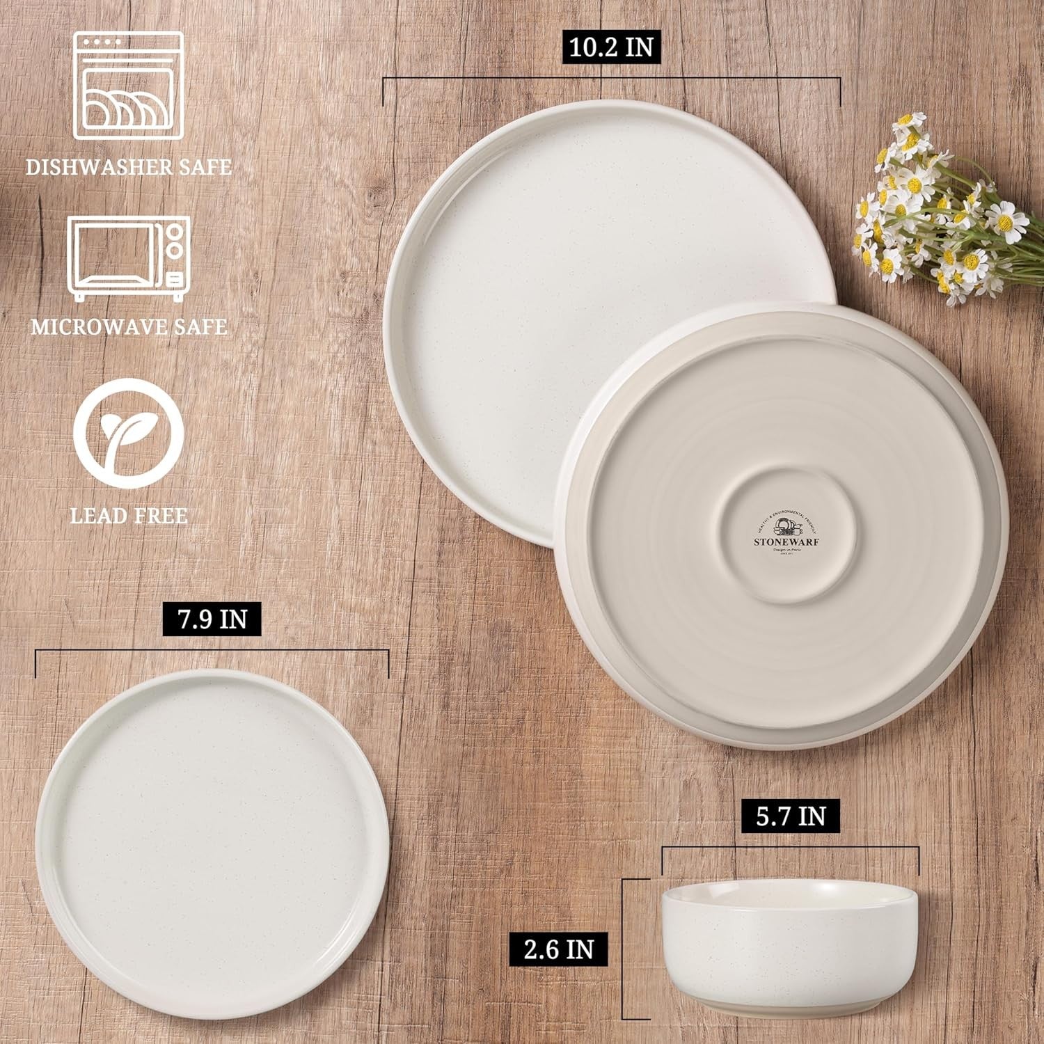 18pc Stoneware Dinnerware Set Plates Bowls Speckled Multicolor for 6