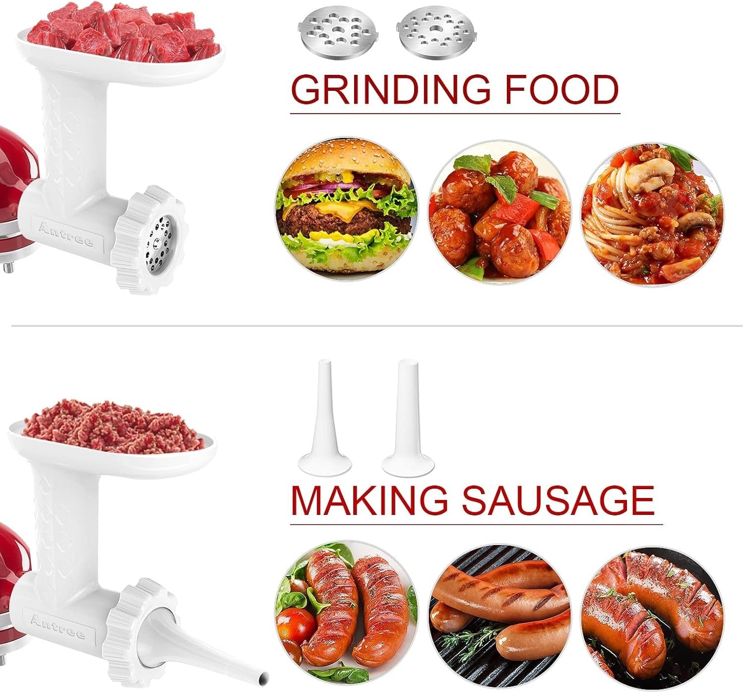 Food Grinder Attachment for Stand Mixer Sausage Maker 2 Tubes