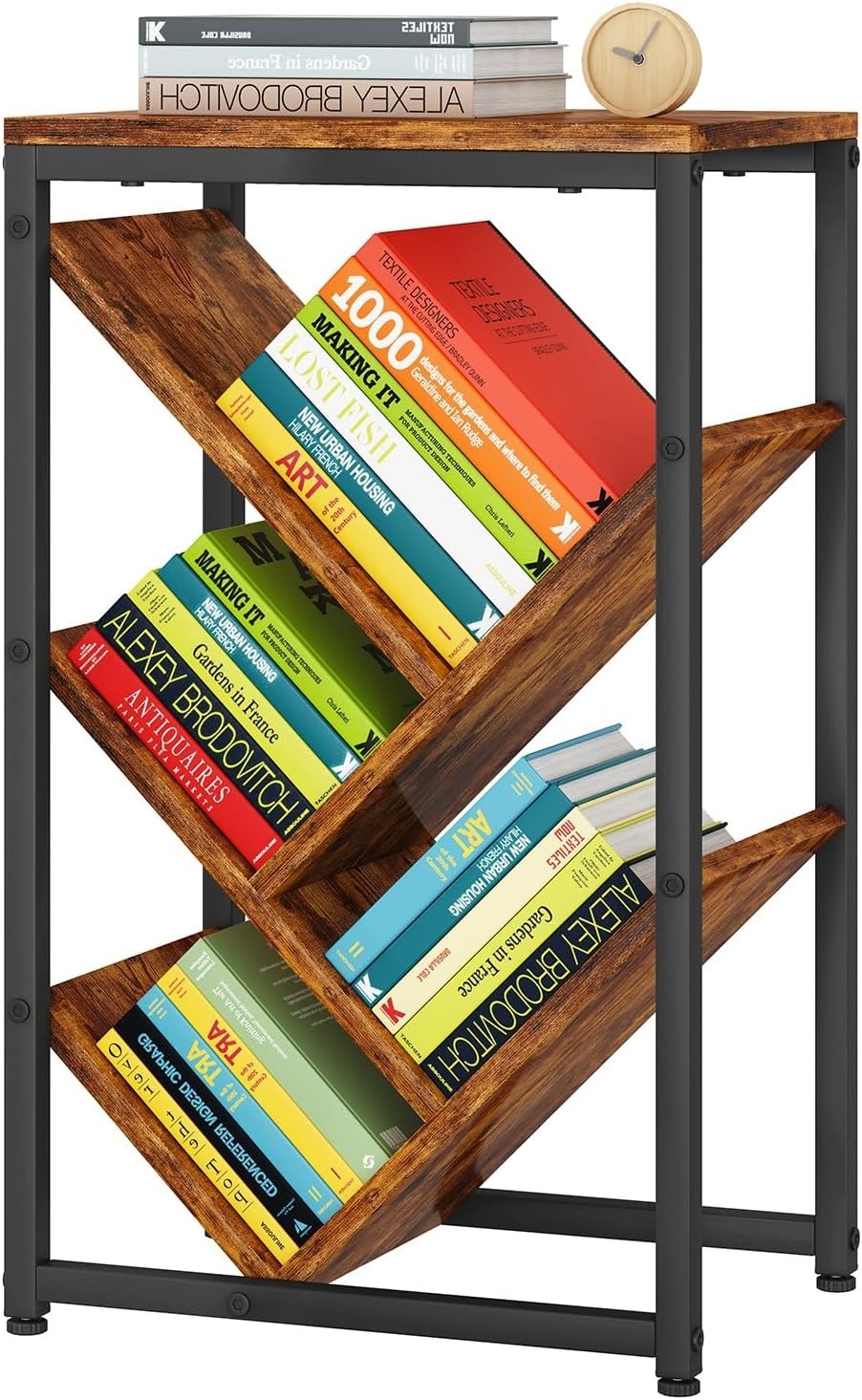 5-Tier Rustic Brown Tree Bookshelf Small Desktop Storage Organizer