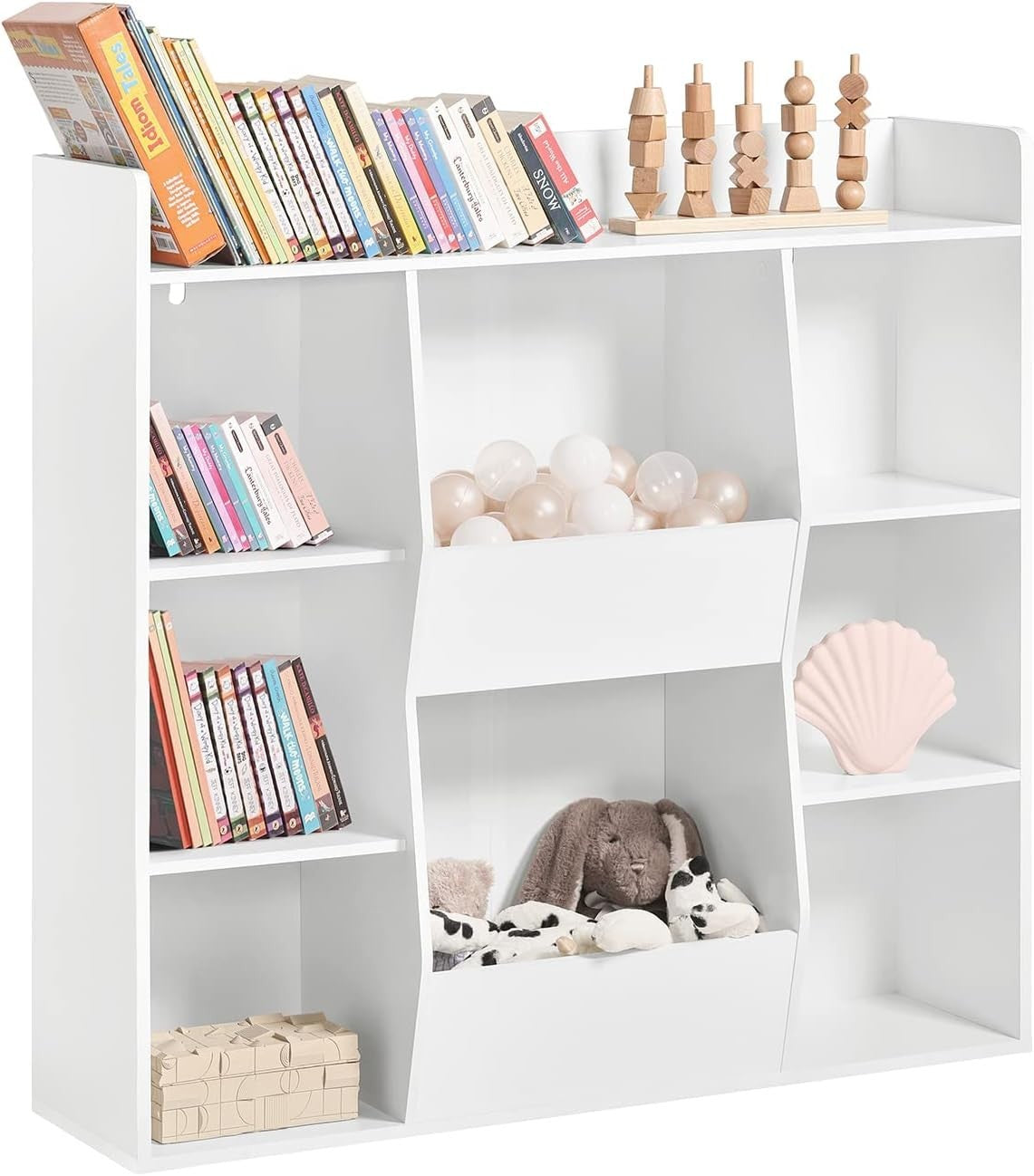 Kids Bookshelf with 8 Open Compartments, Safe Toddler Storage & Easy Access