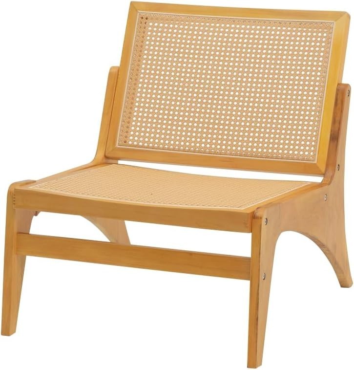 Rattan Accent Lounge Chair Natural Wood Frame Armchair for Living Room