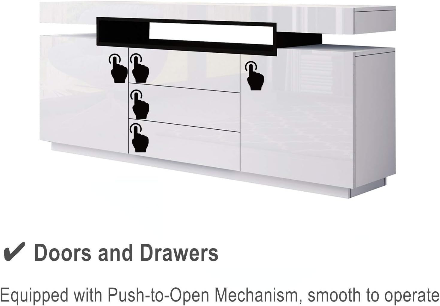 White High Gloss Sideboard Cabinet TV Stand with LED Light 2 Doors 3 Drawers