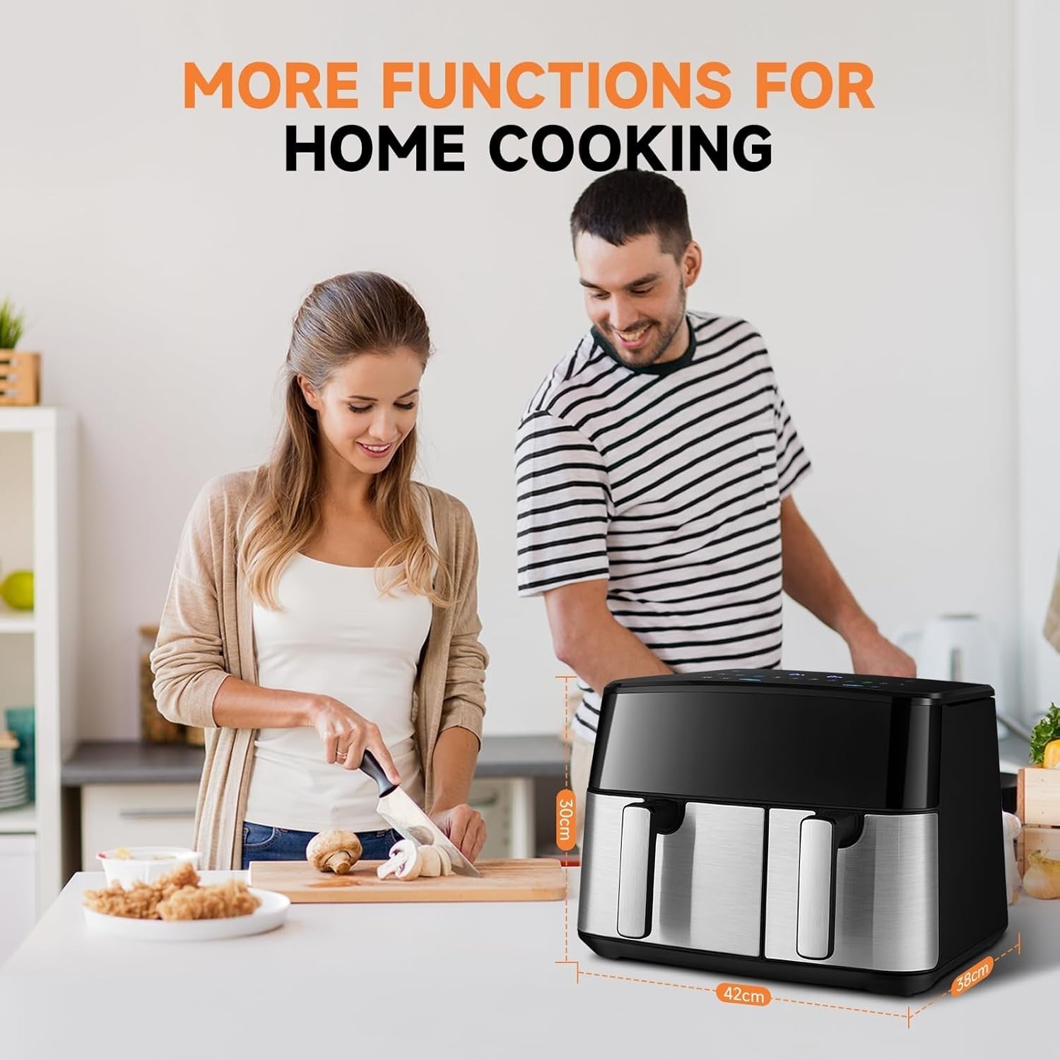 9L Dual Air Fryer | Double Drawer 4.5L x2 | 8 Presets | Touchscreen 1700W