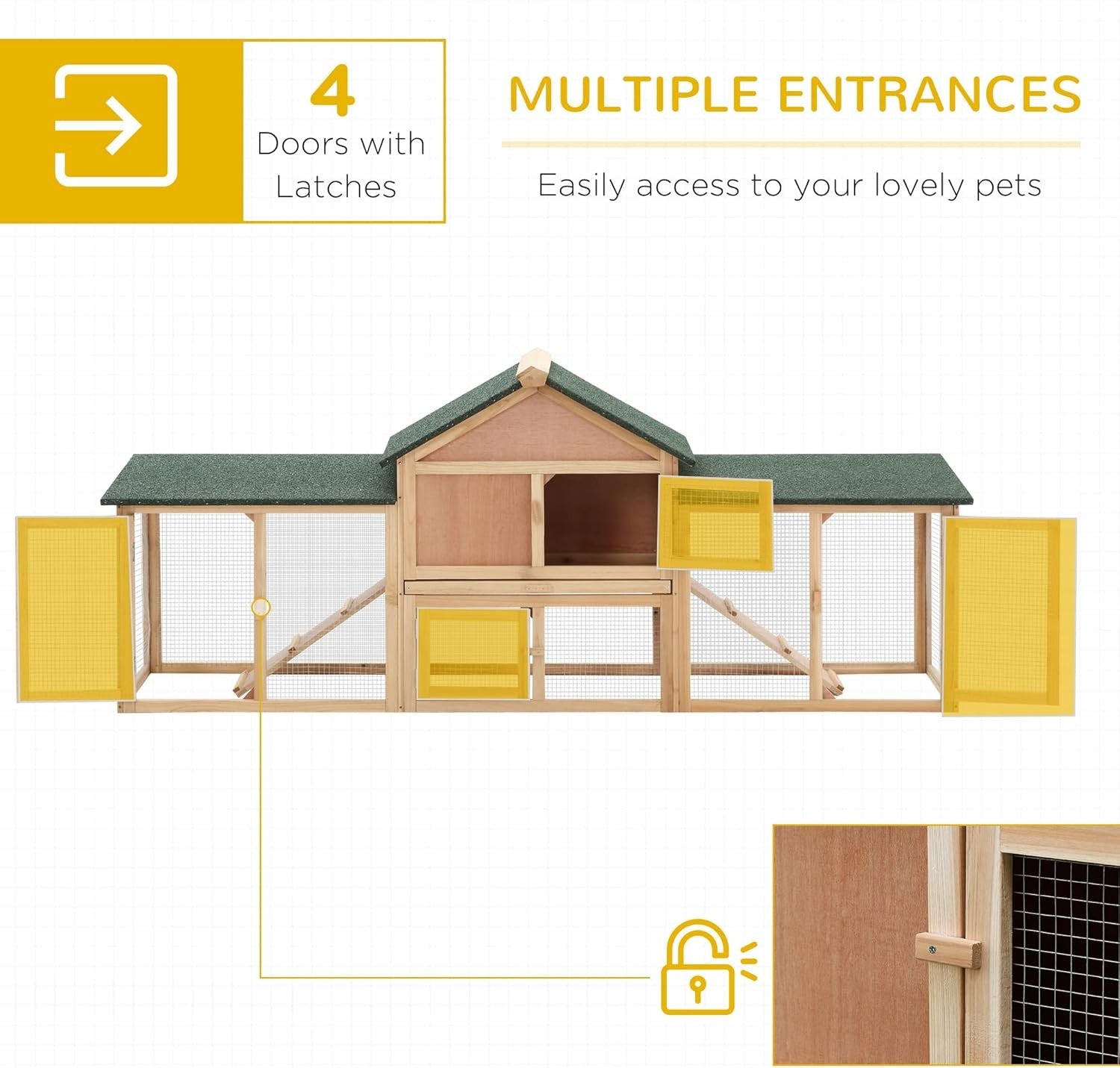 Large Outdoor Rabbit Hutch with Run Two Storey Wooden Cage Easy Clean