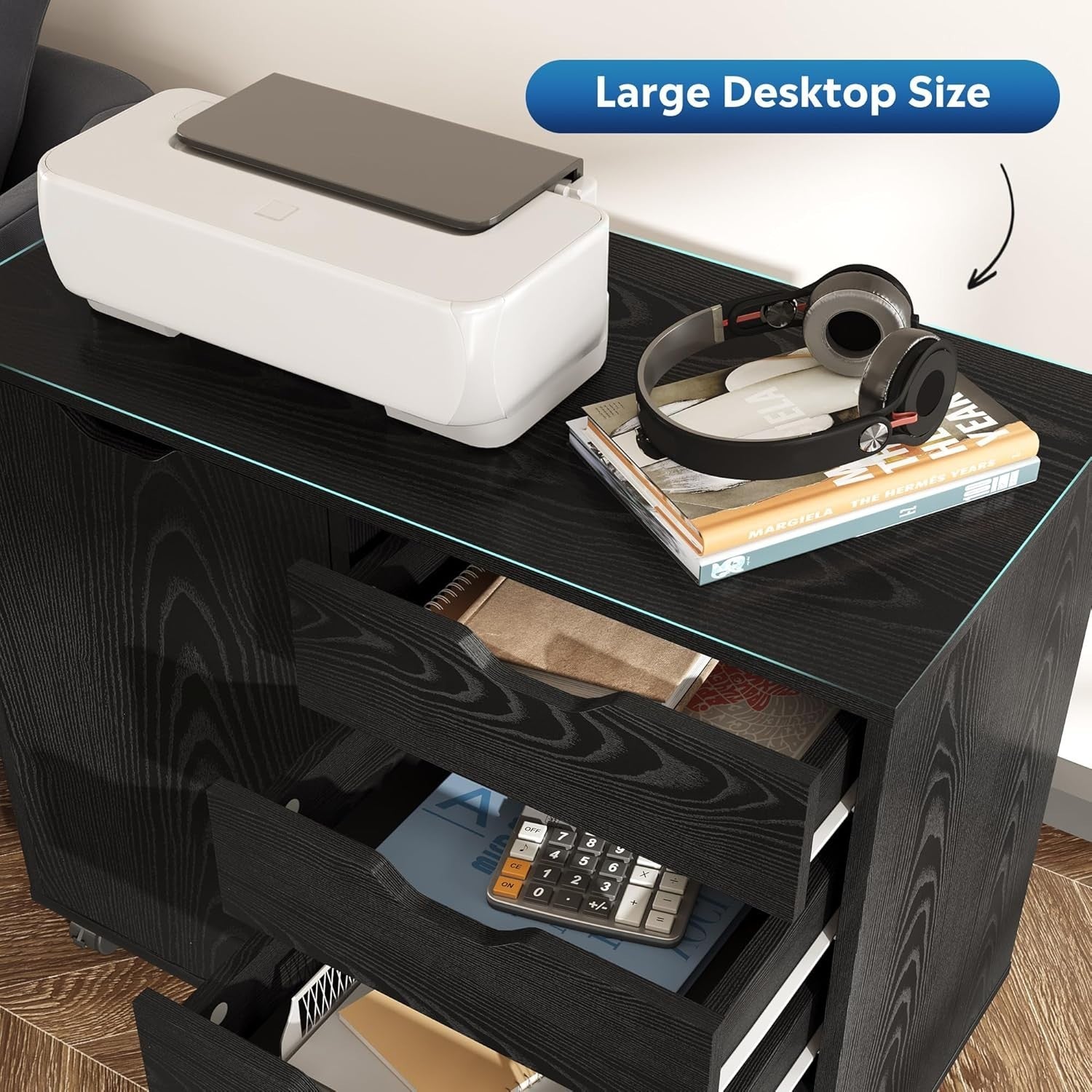 Black Rolling File Cabinet 5 Drawer Office Storage 78x40x65cm