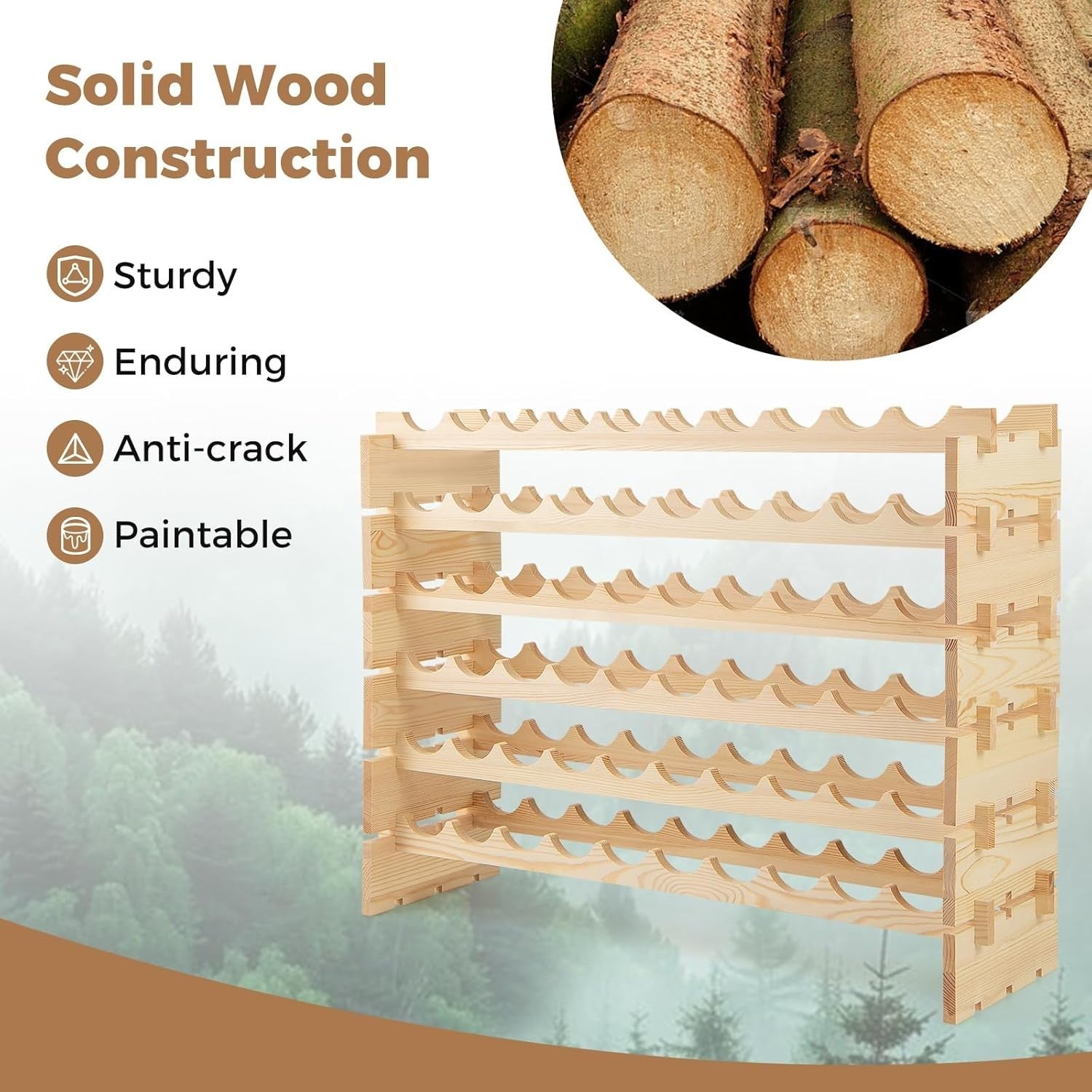 60 Bottle Wooden Wine Rack 6-Tier Floor Standing Wine Storage Organizer Pine