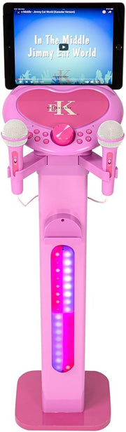 Pink Kids Karaoke Machine with Stand 2 Bluetooth Mics Record