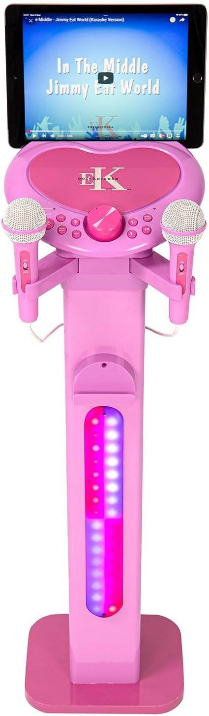 Pink Kids Karaoke Machine with Stand 2 Bluetooth Mics Record