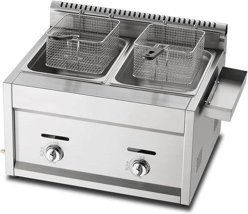 Commercial Double Tank LPG Gas Deep Fryer Stainless Steel Countertop