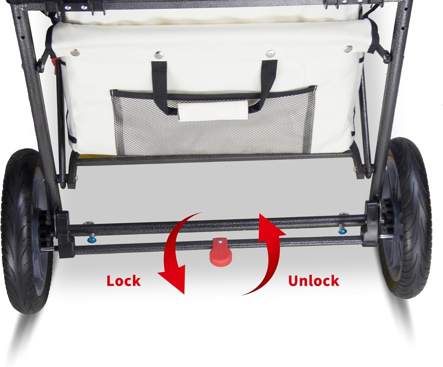 Beige Folding Wagon w/ Canopy 2 Seats Heavy Duty Collapsible Cart 120kg Outdoor