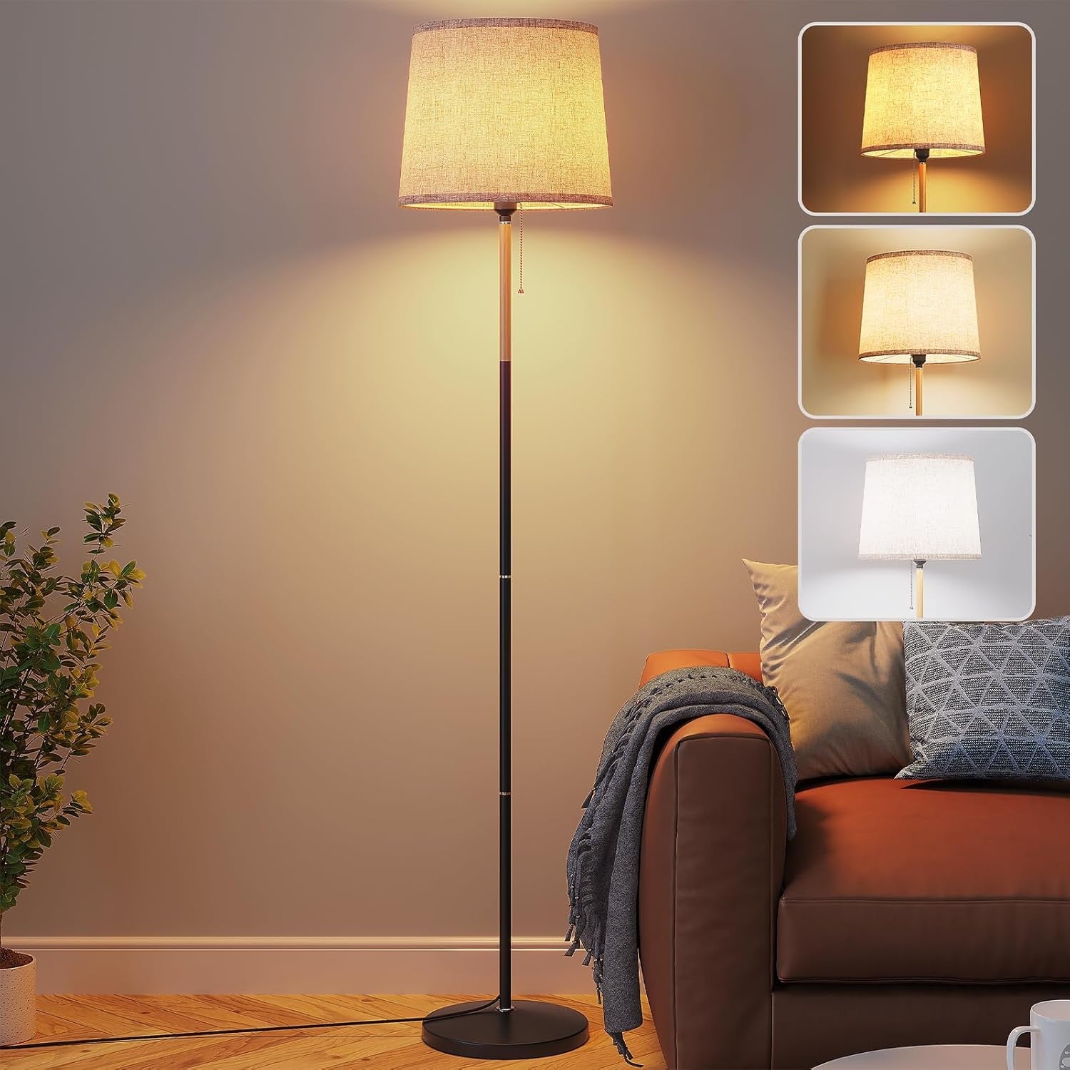 Dimmable Floor Lamp with Remote Linen Shade 3 Color Standing Light 67 Inch