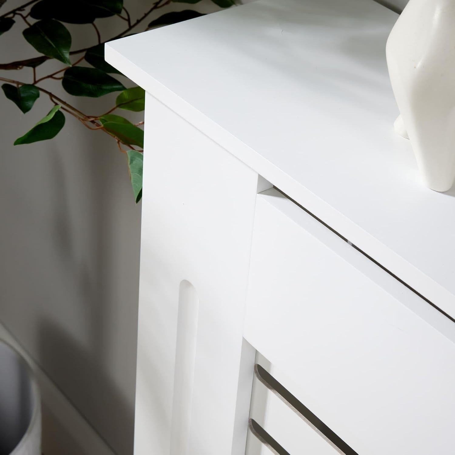 Adjustable White Radiator Cover Wooden Slatted Grill Cabinet 203x22x82cm