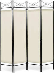 White 4 Panel Folding Room Divider – Privacy Screen with Detachable Fabric Panel