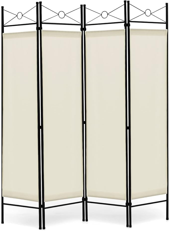 White 4 Panel Folding Room Divider – Privacy Screen with Detachable Fabric Panel