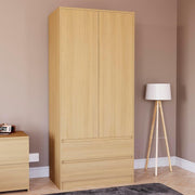 2 Door Wardrobe with 2 Drawers Pine Wood Storage Cabinet Modern Bedroom
