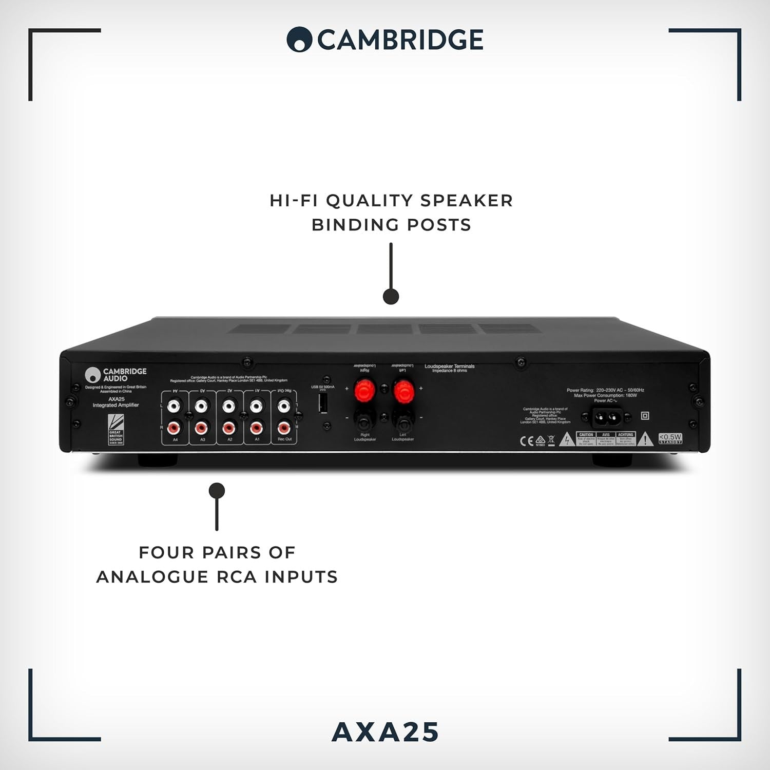Integrated Stereo Amplifier 25W HiFi Tone Control 4 Input Compact AXA25