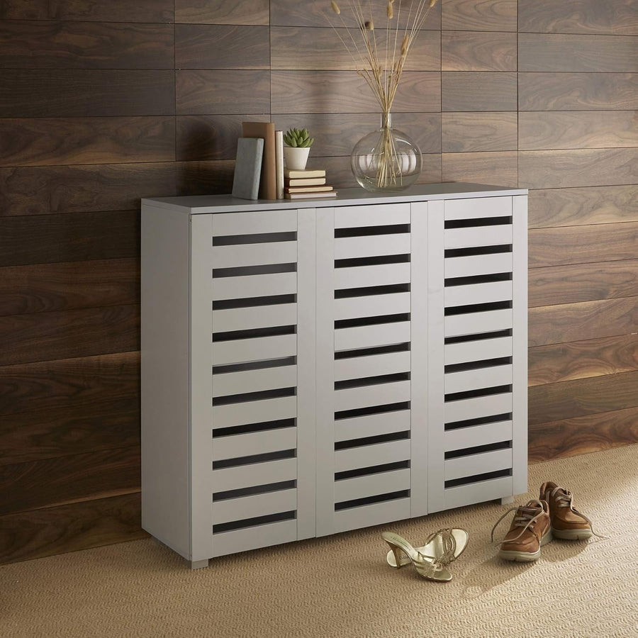3 Door Wooden Shoe Storage Cabinet with Adjustable Shelves, Grey