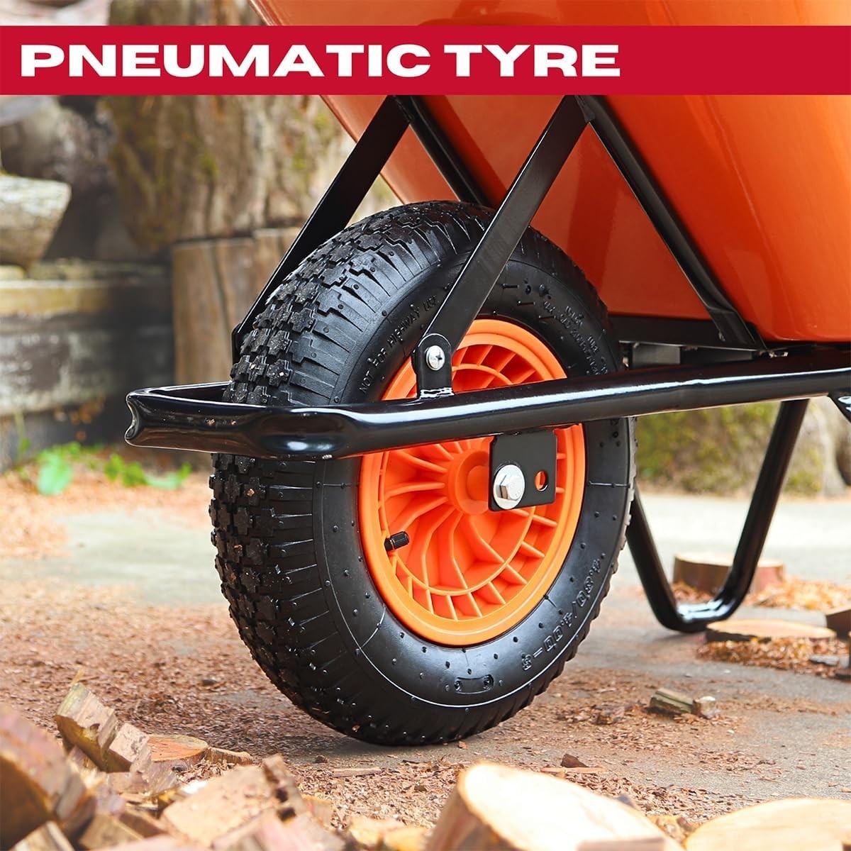 70L Orange Wheelbarrow – Galvanised Steel Frame Pneumatic Tyre 200kg Load