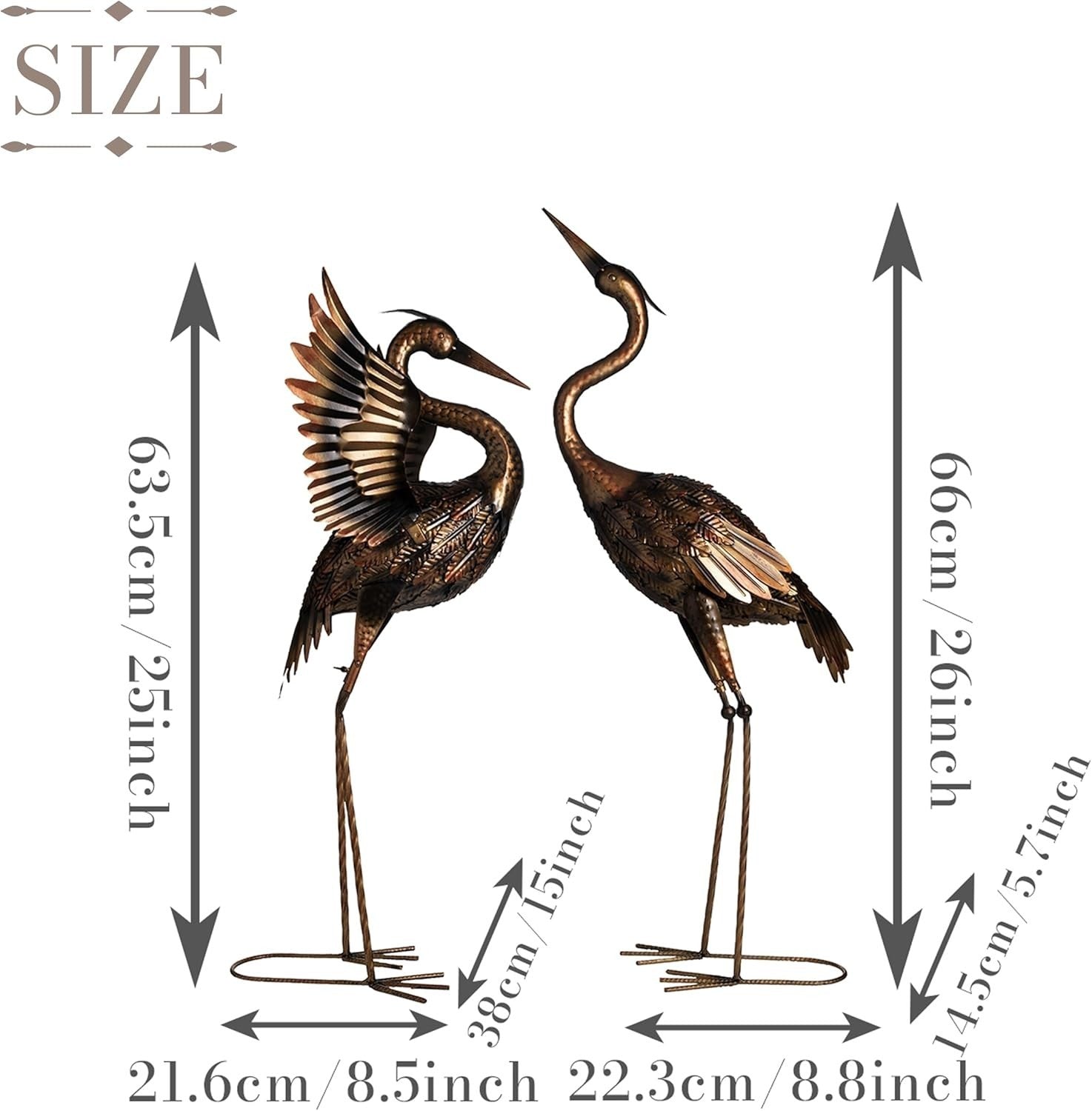 Brass Metal Crane Garden Statues Pair 26in Heron Yard Art Outdoor Lawn Décor