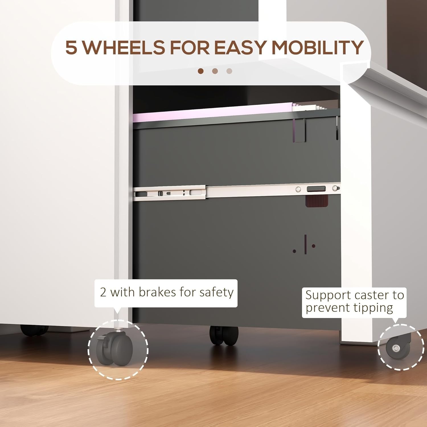 2 Drawer Mobile Filing Cabinet Lockable Steel A4 Letter Office Storage White