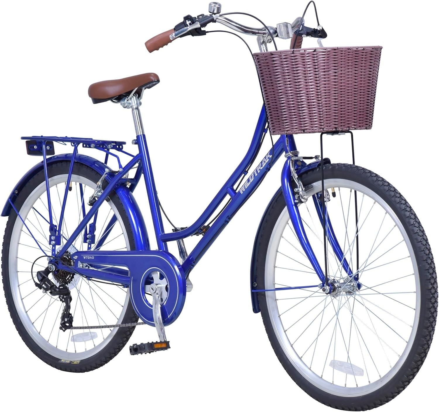 26" Step-Through City Bike 6-Speed Adult Cruiser Bicycle with Basket V-Brake