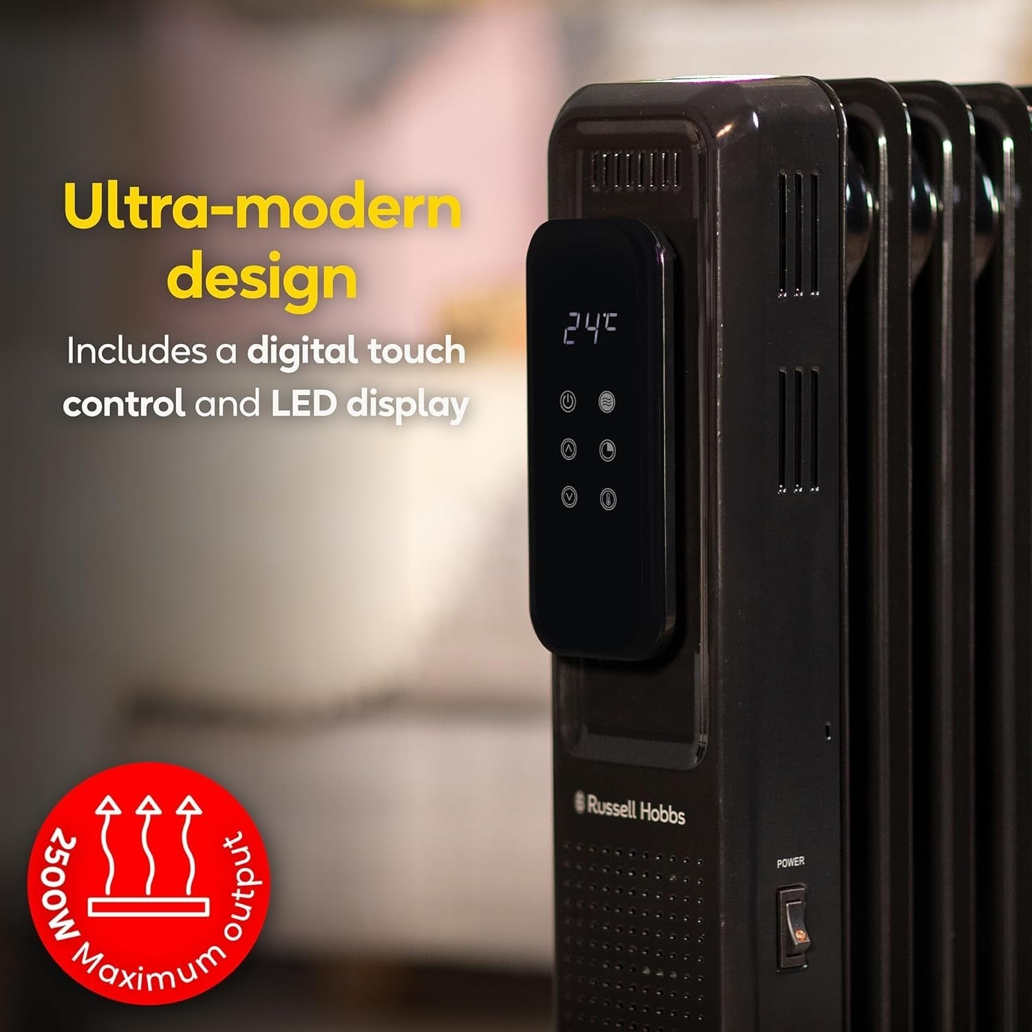 2500W Black Oil Filled Radiator 11 Fin Digital Remote Timer Heater