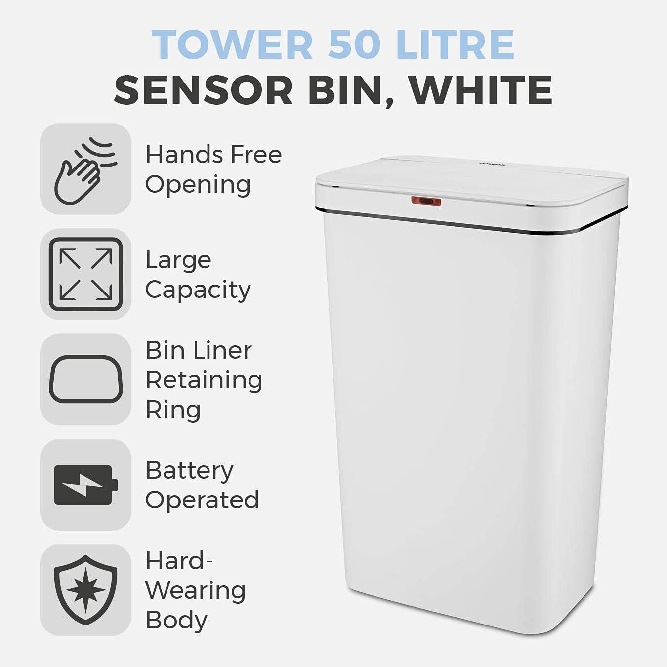 50L Automatic Sensor Kitchen Bin Touchless Motion Waste White