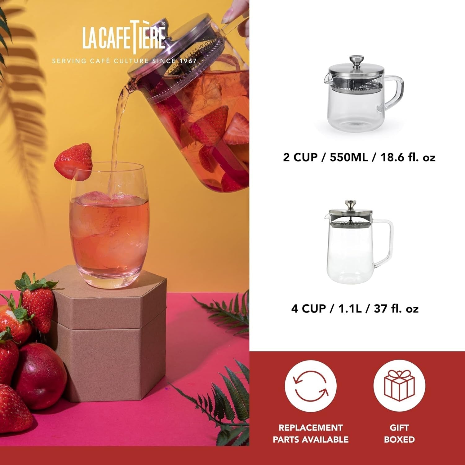 Glass Teapot with Infuser 1L Loose Leaf Tea Maker Stainless Filter