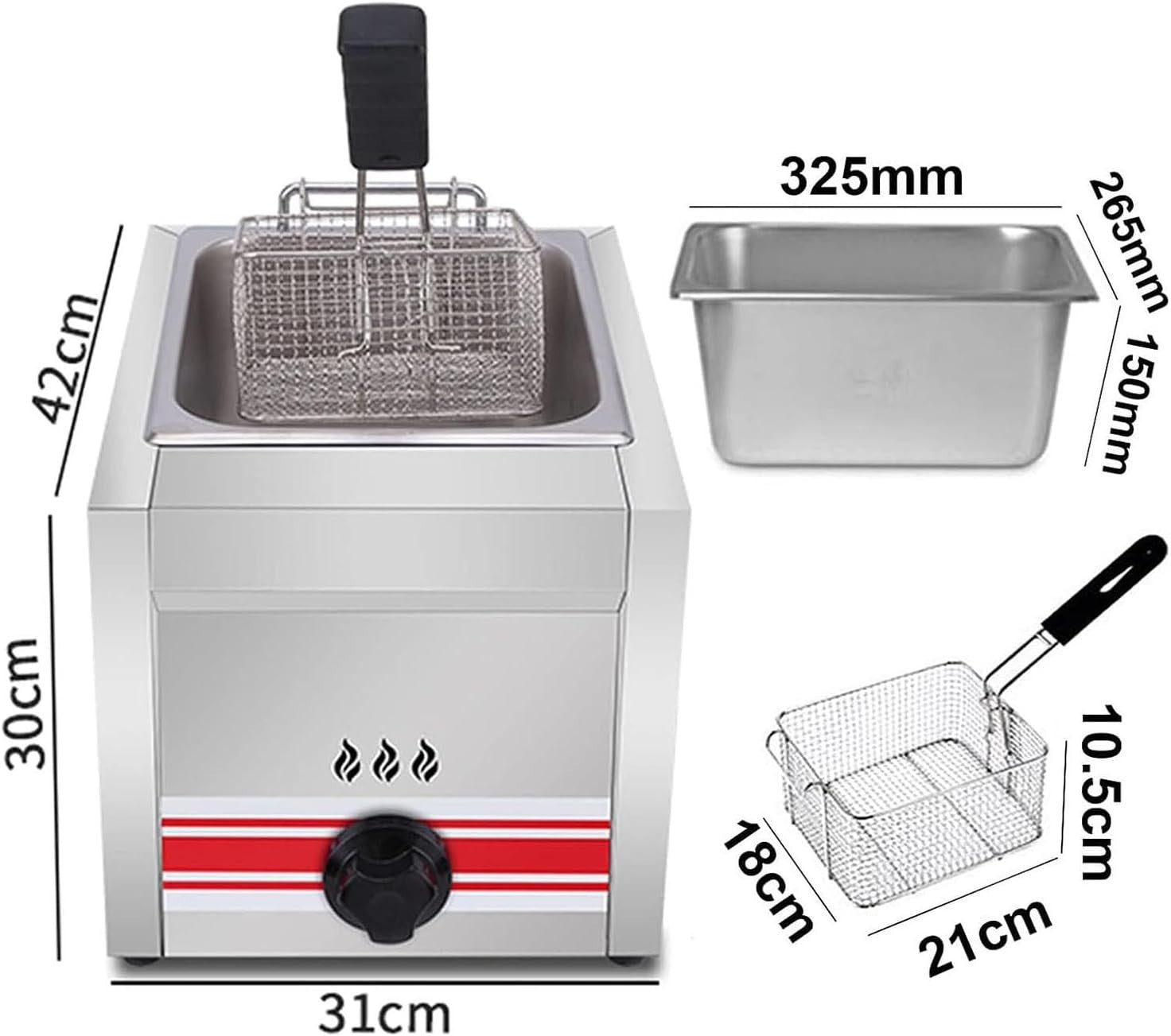 LPG Gas Deep Fat Fryer 10L 20L 30L Stainless Steel Countertop