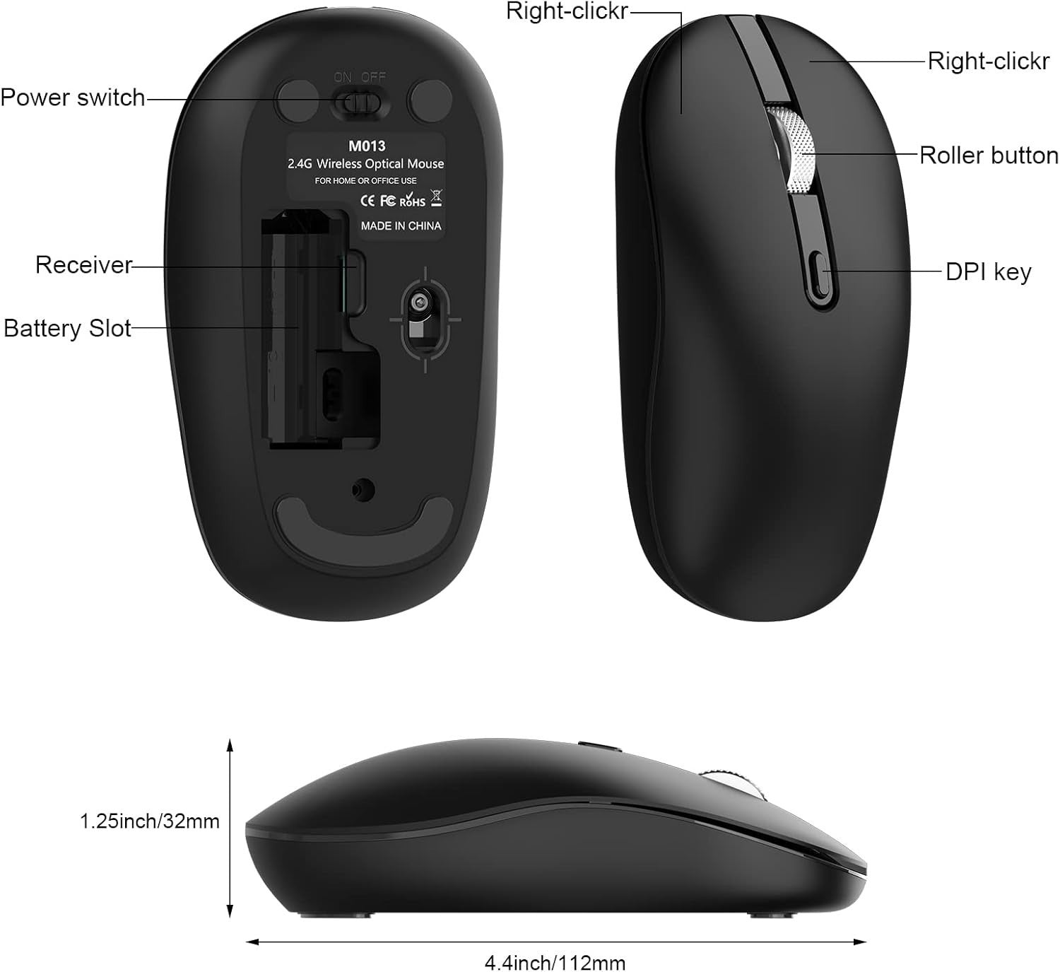 Slim Silent Wireless Mouse USB-C Cordless for Laptop MacBook