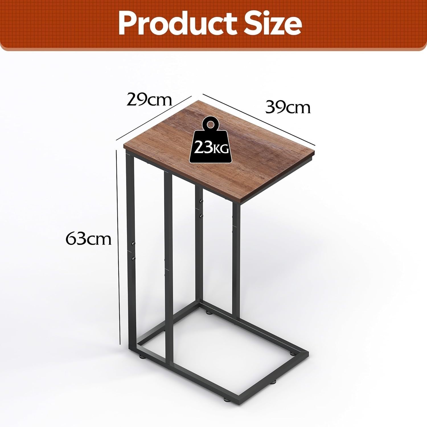 Space-Saving C-Shaped Side Table with 2-Tier Storage, Slim Durable Alloy Steel