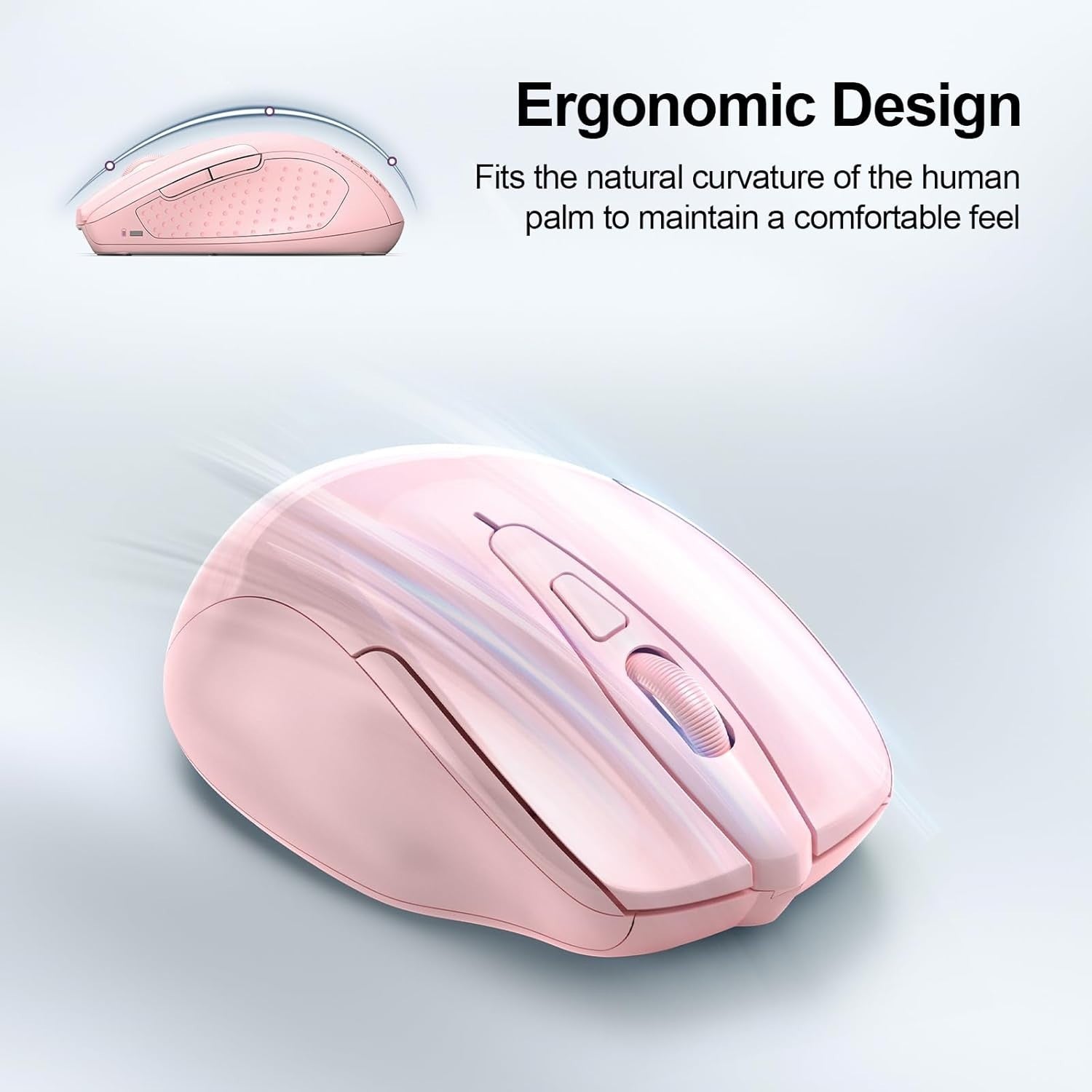 Pink Silent Bluetooth Mouse 4800DPI Rechargeable Ergonomic Laptop Office PC
