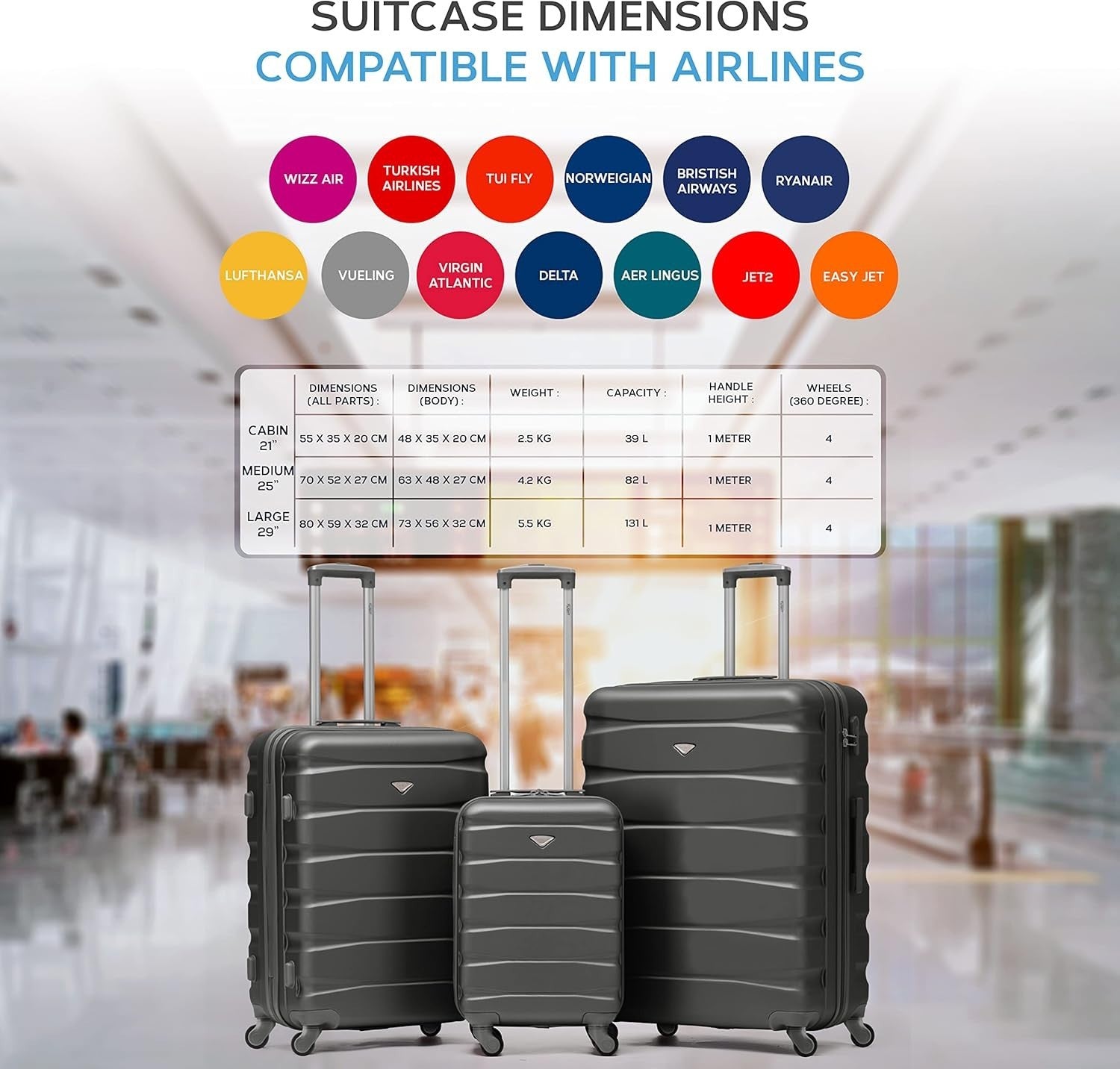 25” Medium Checked Suitcase Lightweight ABS Hard Shell 4 Wheel Spinner