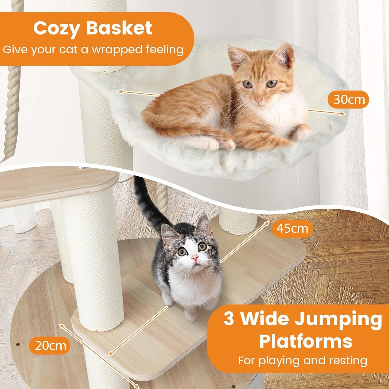 141cm Wooden Cat Tree Tower with Condo Scratching Posts Hammock Indoor