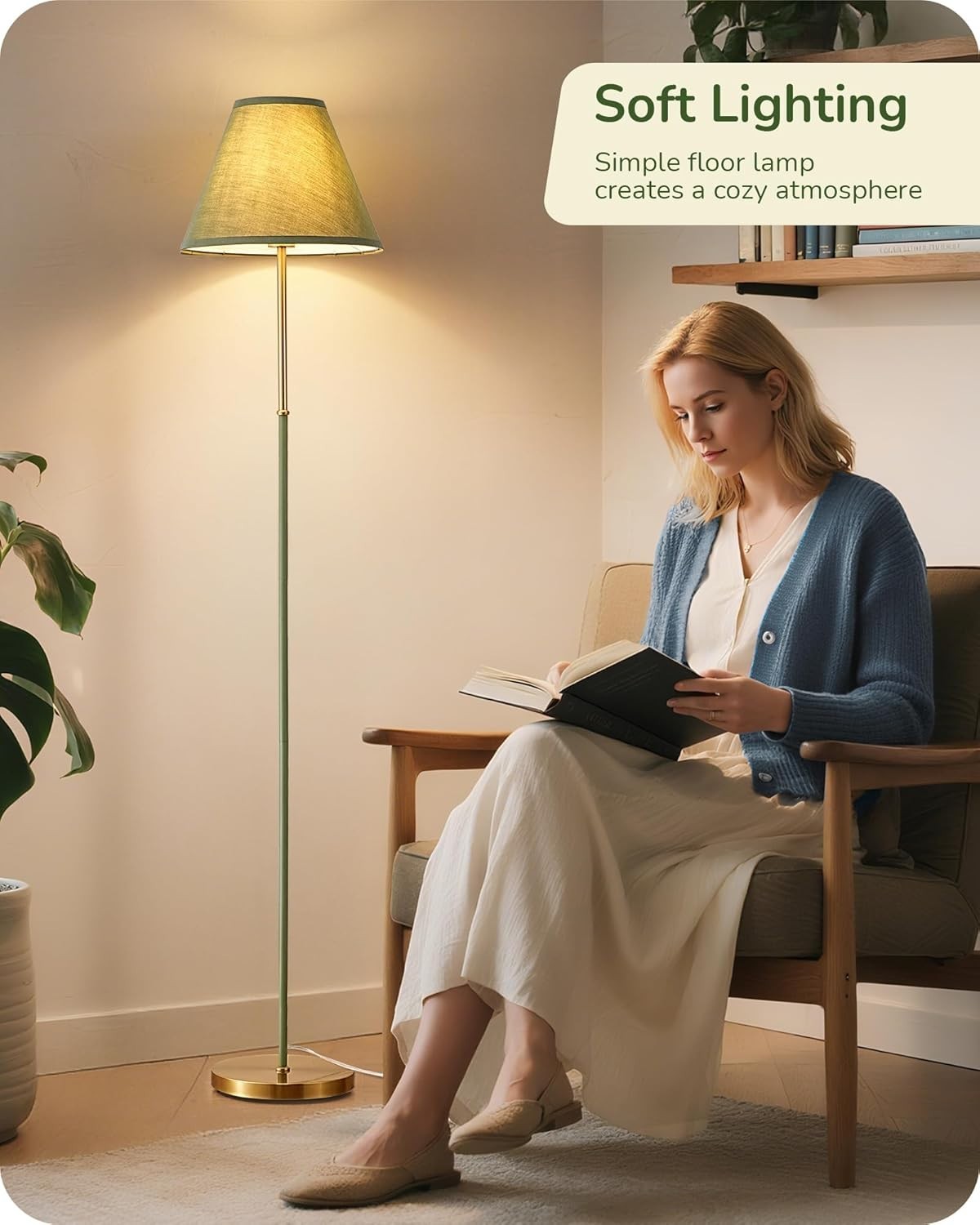 Retro Floor Lamp LED Standing Lamp Linen Shade Foot Switch 158cm E27