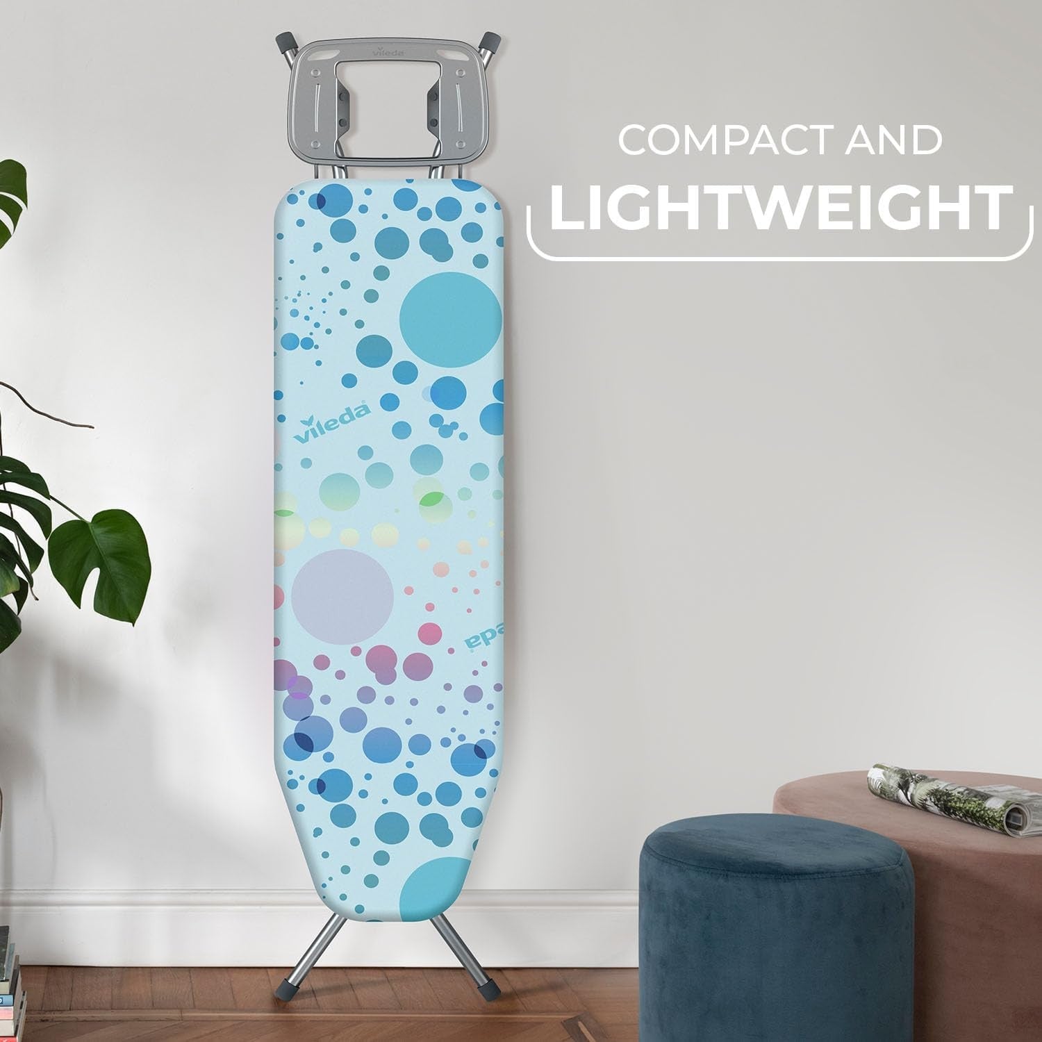 Adjustable Ironing Board with Hanger Hooks Compact 114x33cm Blue Non Slip
