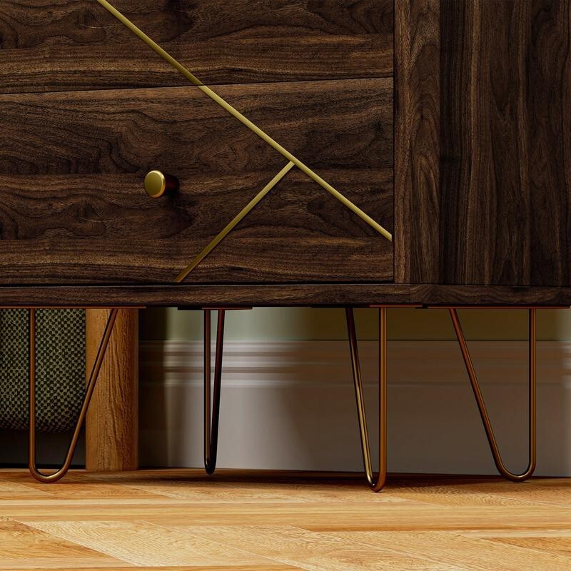 Set of 2 Bedside Tables Brown Wood Grain w/ Drawers & Hairpin Legs