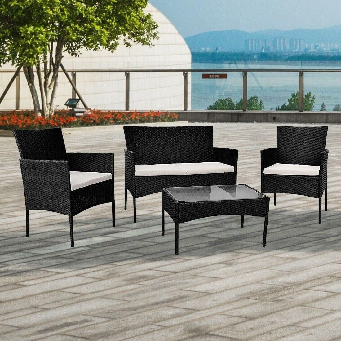 4 Seater Rattan Garden Furniture Set w/ Rain Cover Table Chairs Sofa