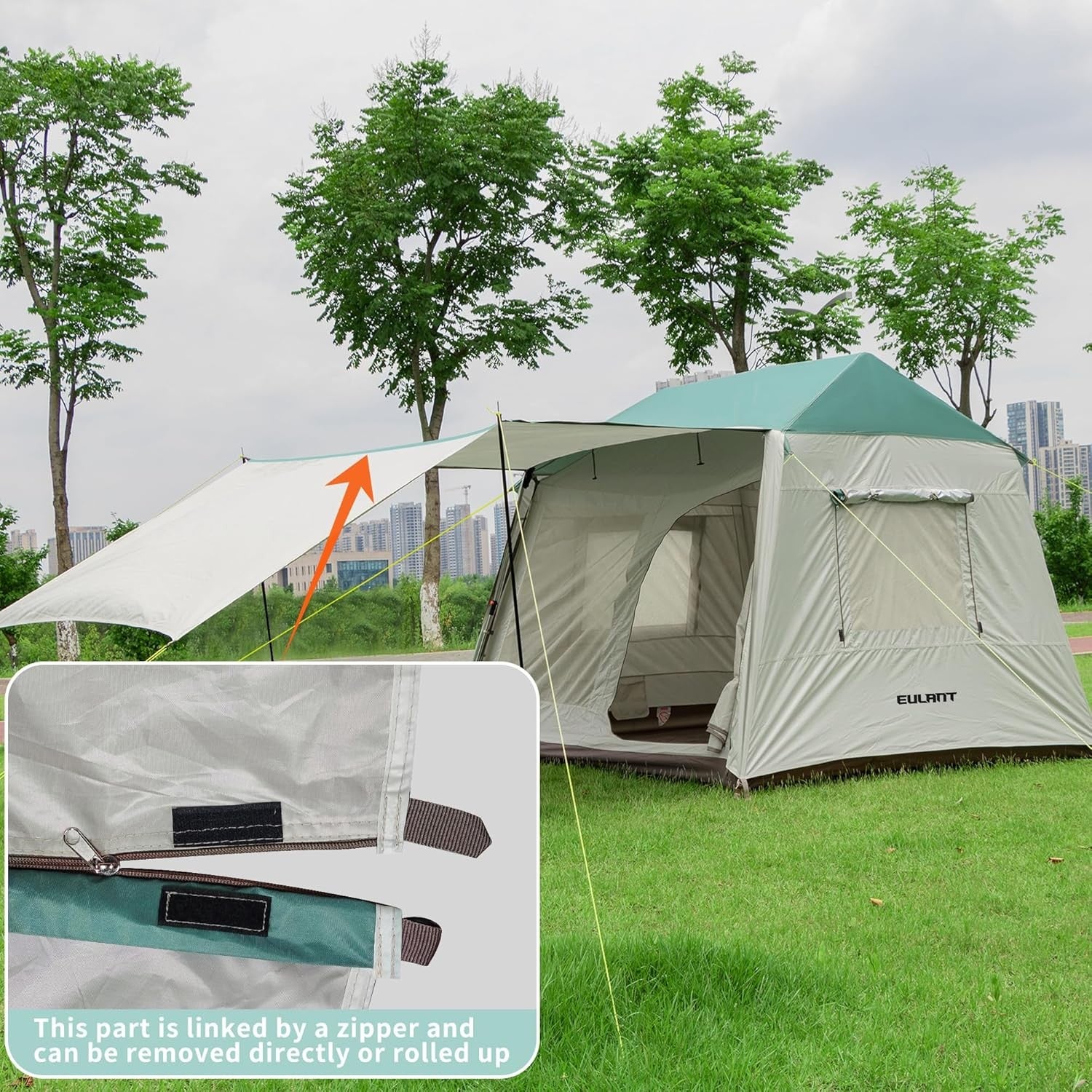 Waterproof 4 Person Camping Tent Green Beige w/ Canopy