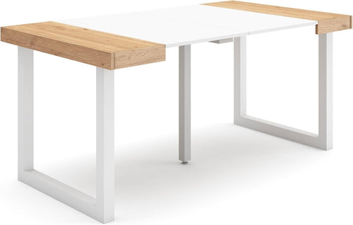 Extendable Folding Dining Table for 8, Oak & White, Solid Legs