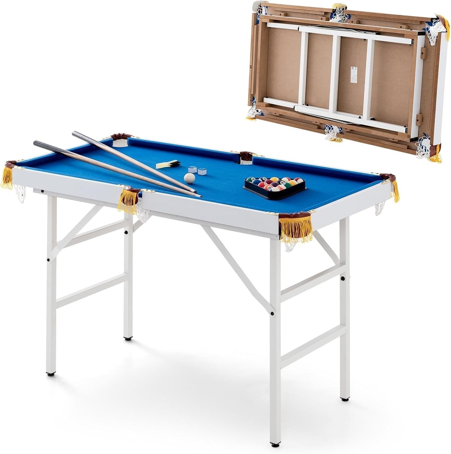 4FT Portable Folding Billiards Table Pool Snooker Set w Cues Balls
