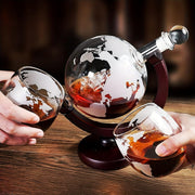 Whiskey Globe Decanter Set 850ml with Stand, 2 Glasses & Keychain Opener