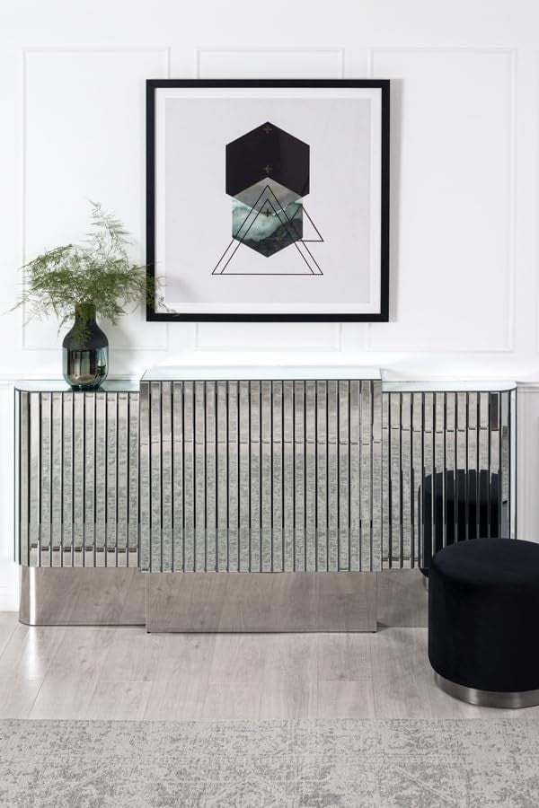 Luxury Mirrored Radiator Cover | Silver Glass Console Cabinet | Adjustable